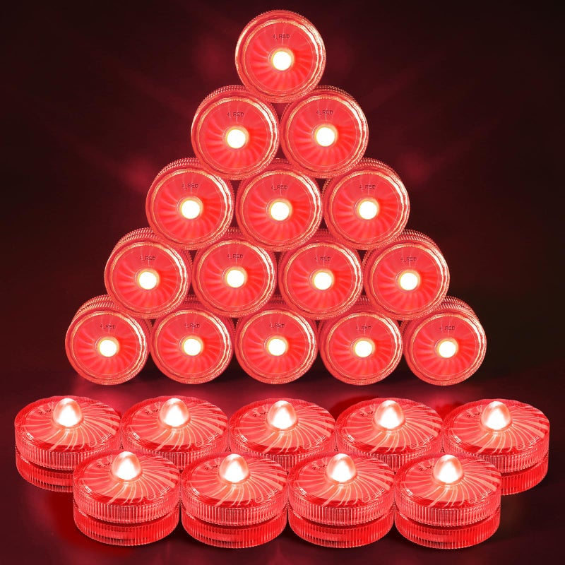 HL Submersible LED Light,Red Small LED Light,100 Hours Waterproof Flameless Led Lights Battery Powered for Wedding Home Vase Festival Party Decoration 24pcs (Built-in 48 Batteries) - Image 1